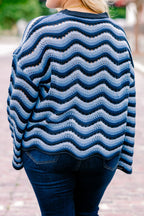 Wavy Comfort Pullover, Marineblau
