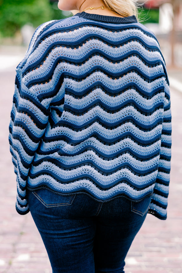 Wavy Comfort Pullover, Marineblau