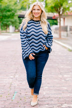 Wavy Comfort Pullover, Marineblau