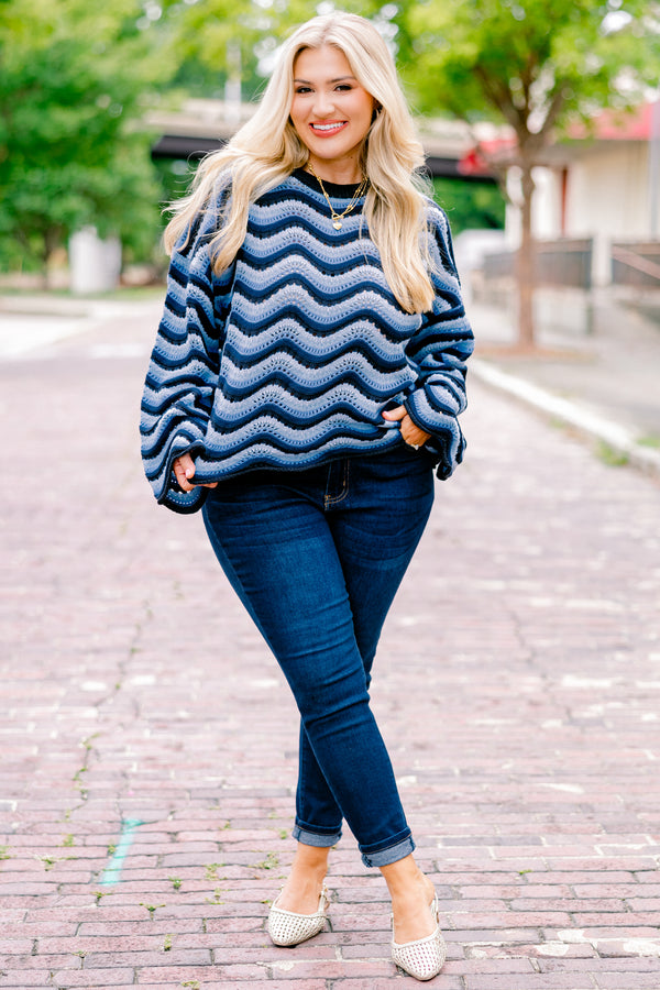 Wavy Comfort Pullover, Marineblau