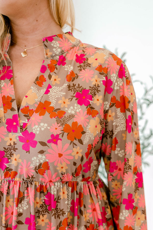 Fabulous Florals Kleid, Mocca Multi