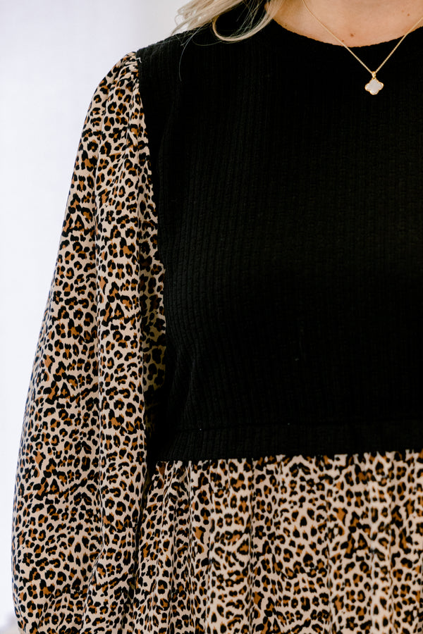 Find Love Again Kleid, Schwarzer Leopard