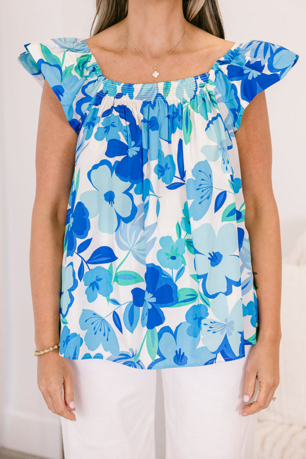 Floral Flounce Top, Blue Multi