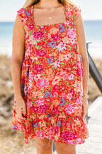 Flowers Upon Flowers Dress, Tomato Multi