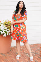 Flowers And Vines Dress, Orange