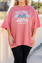 Free Spirit World Tour Boyfriend-T-Shirt, Asch-Rosa