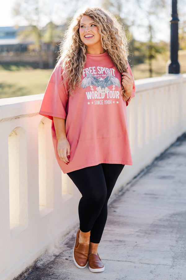 Free Spirit World Tour Boyfriend-T-Shirt, Asch-Rosa