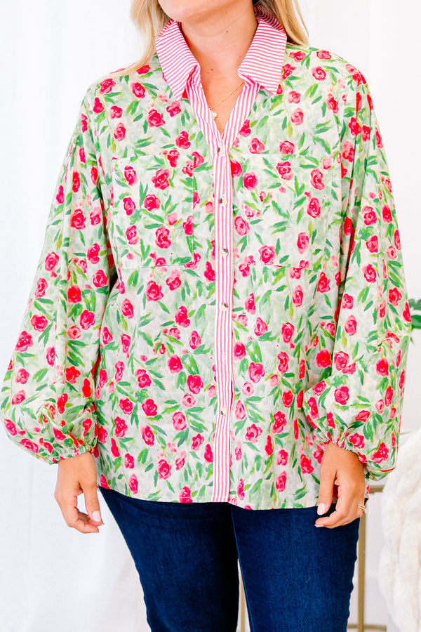 Garden Time Top, Green-Pink
