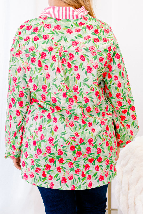 Garden Time Top, Green-Pink