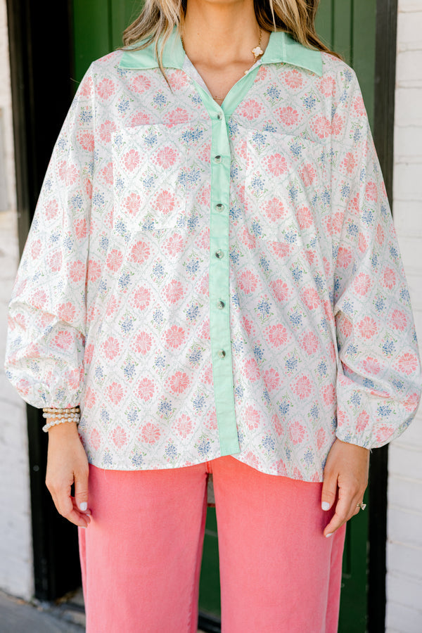 Garden Time Top, Ivory-Pink