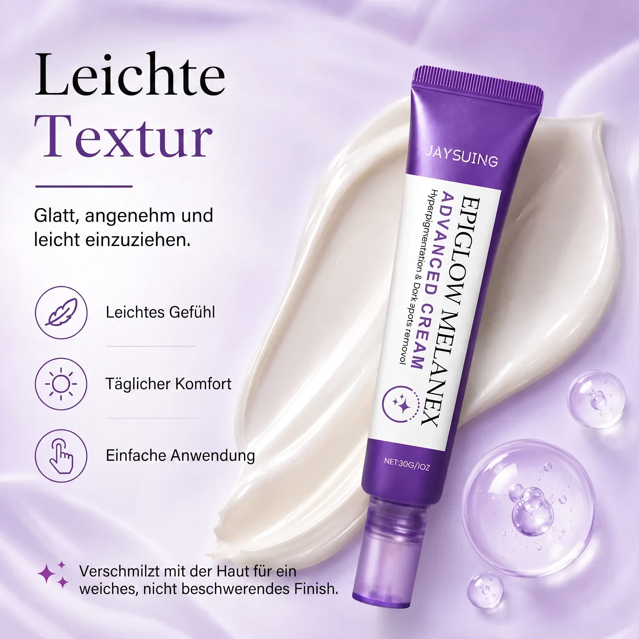 Reduziert das Erscheinungsbild von Sommersprossen und dunklen Flecken für einen strahlenderen, gleichmäßigeren Teint