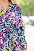 Gilded Lily Top, Navy Multi