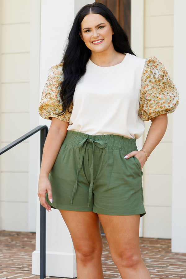 Give You Attitude Shorts, Olive Green