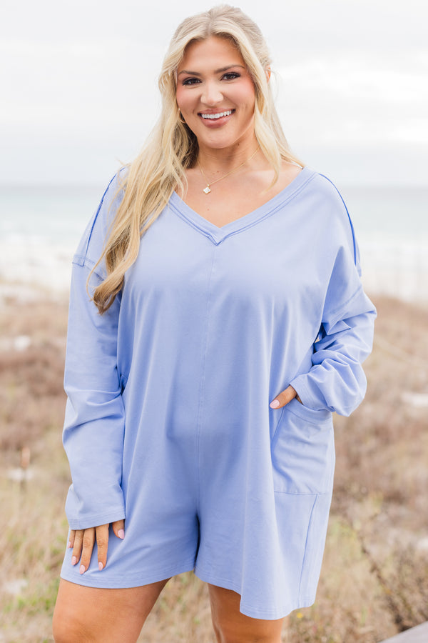 Good Things Take Time Romper, Blue