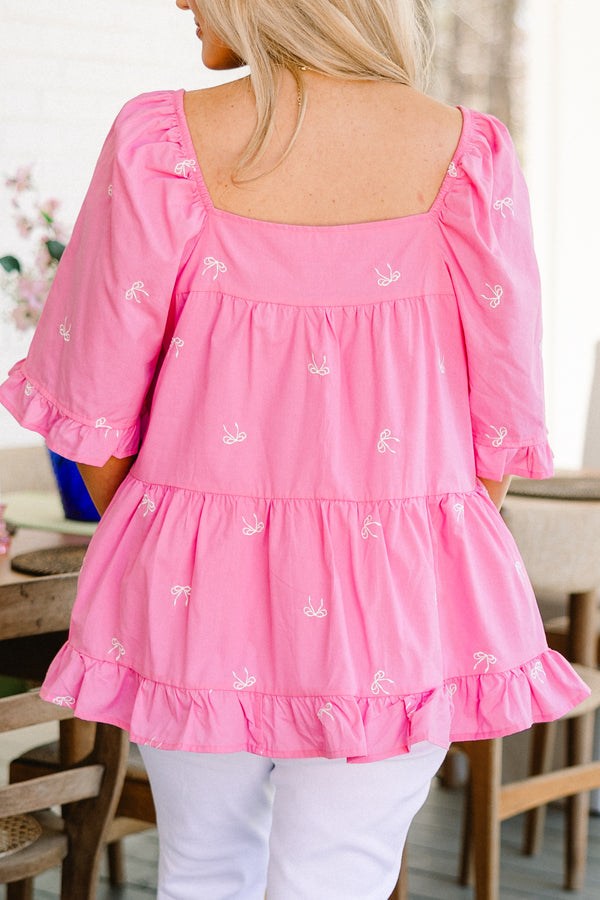 Grateful To Be Here Top, Pink Bow