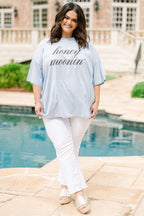 Honey Moonin' Boyfriend Tee, Ash Blue