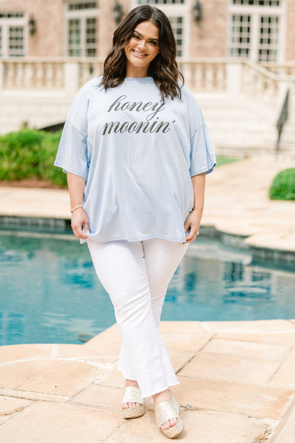 Honey Moonin' Boyfriend Tee, Ash Blue