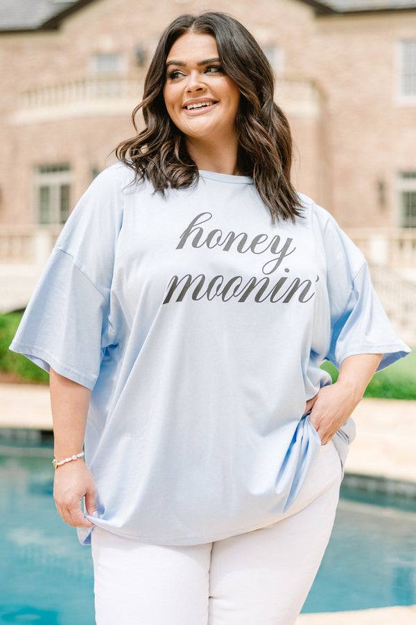 Honey Moonin' Boyfriend Tee, Ash Blue