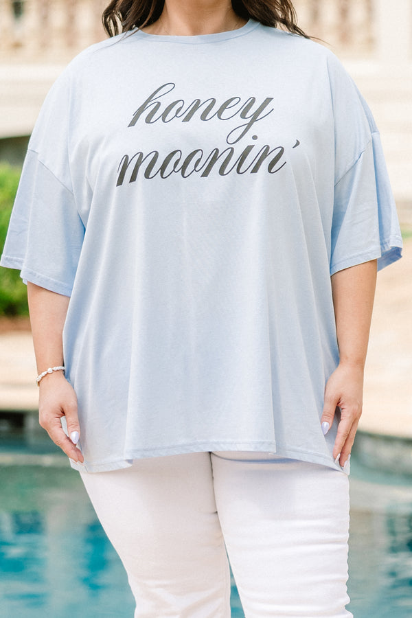 Honey Moonin' Boyfriend Tee, Ash Blue