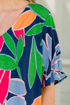 I Want To Go There Top, Navy Fuchsia