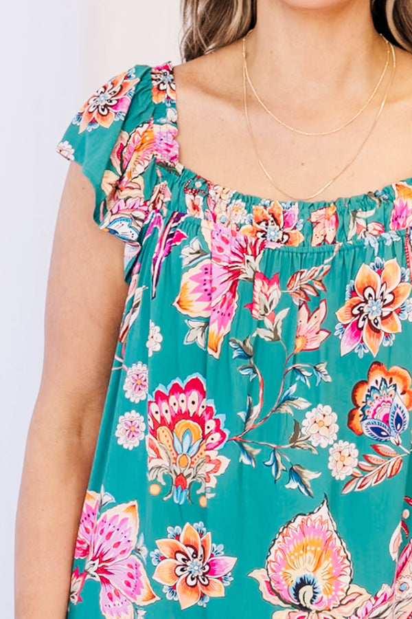 Inhale And Breathe Top, Teal