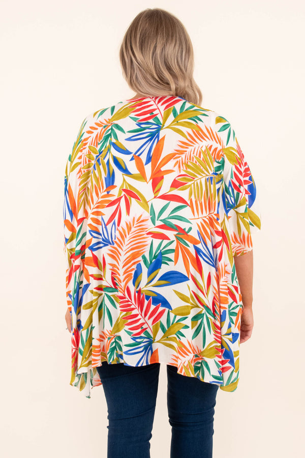Island Breeze Kimono, Off White Tropical