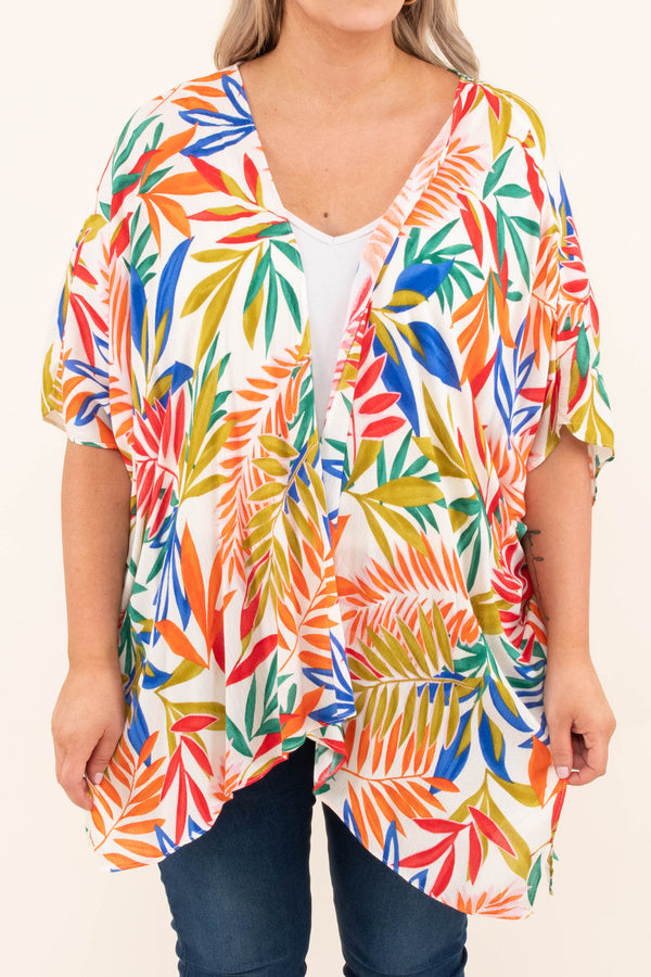 Island Breeze Kimono, Off White Tropical