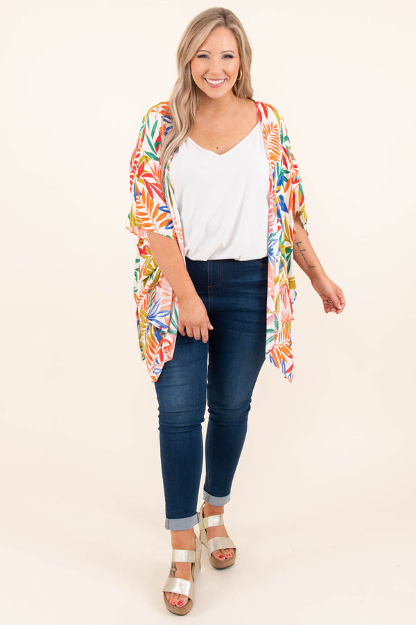Island Breeze Kimono, Off White Tropical