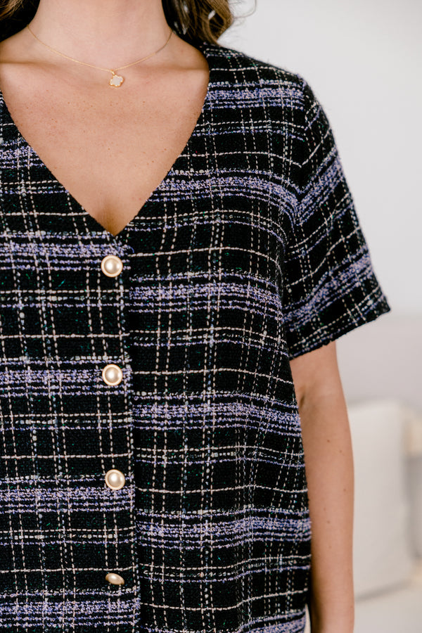 Keeping A Promise Top, Black Plaid