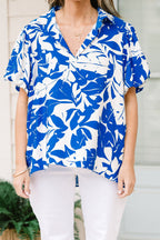 Laurel Leafy Top, Off-White-Blue