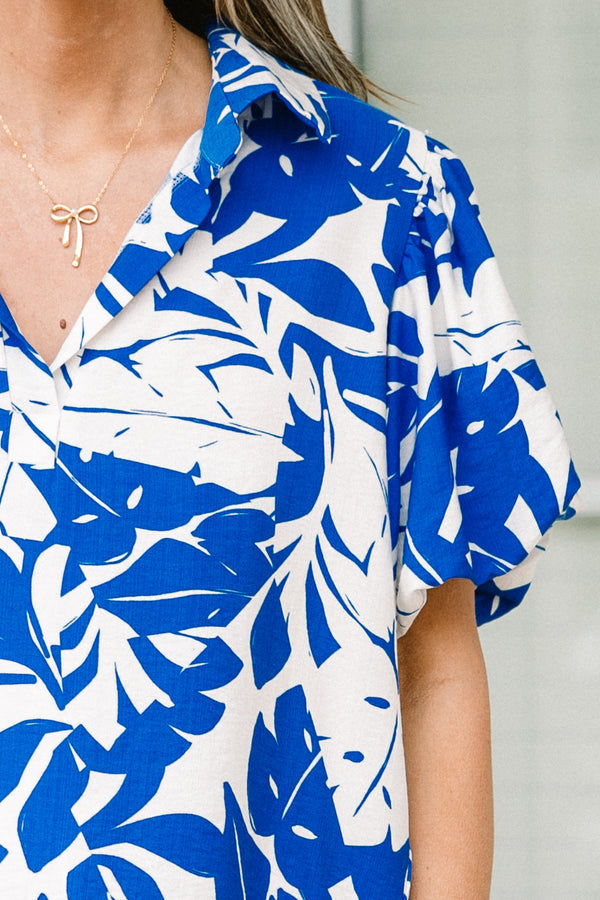 Laurel Leafy Top, Off-White-Blue
