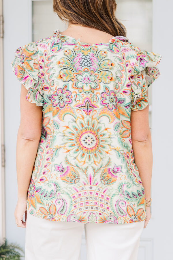 Let's Go On A Walk Top, Green Paisley