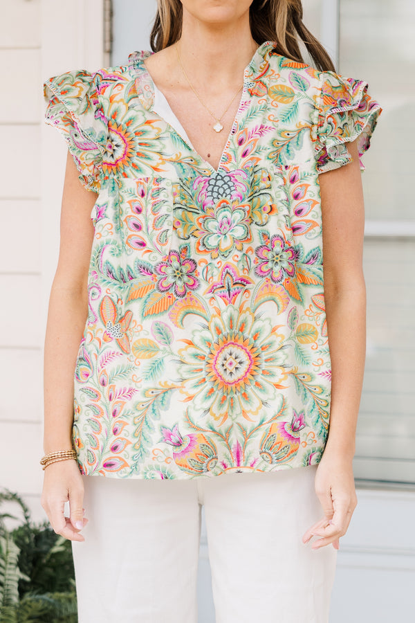 Let's Go On A Walk Top, Green Paisley
