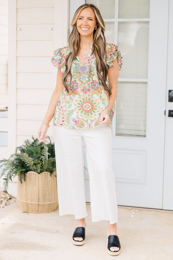 Let's Go On A Walk Top, Green Paisley