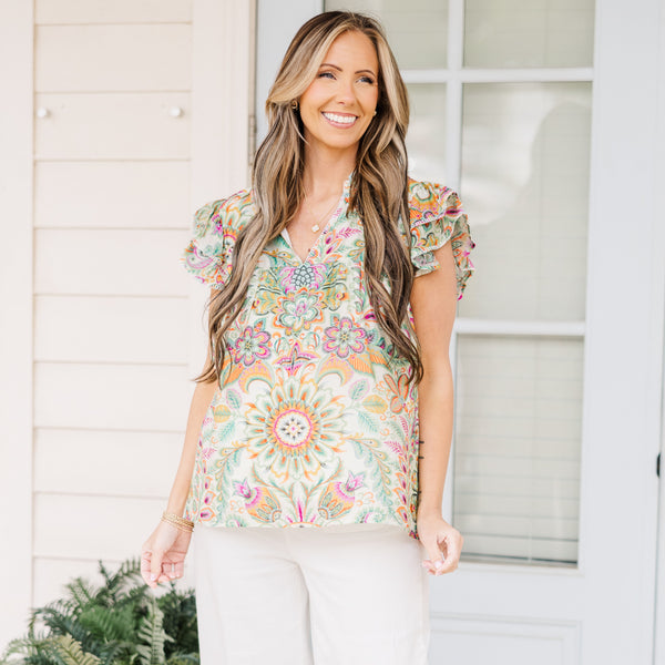 Let's Go On A Walk Top, Green Paisley