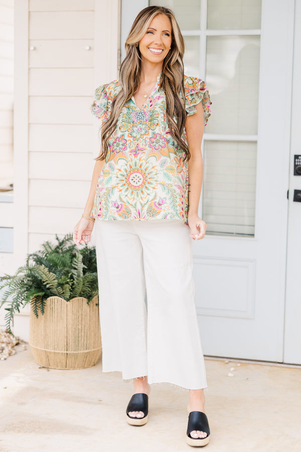 Let's Go On A Walk Top, Green Paisley