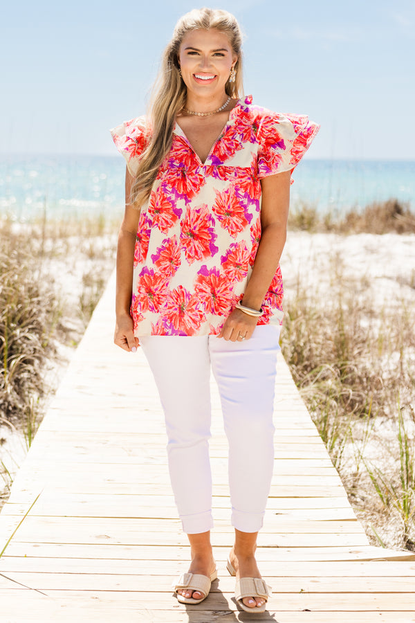 Let's Go On A Walk Top, Pink-Ivory