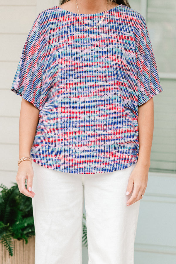 Let's Talk About It Top, Blau/Rot