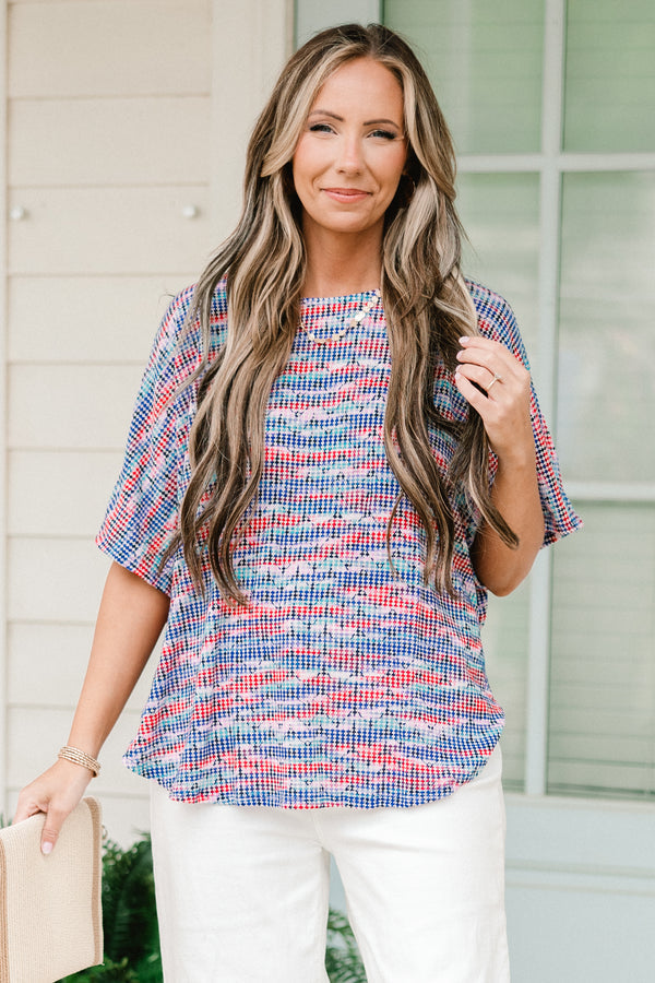 Let's Talk About It Top, Blau/Rot