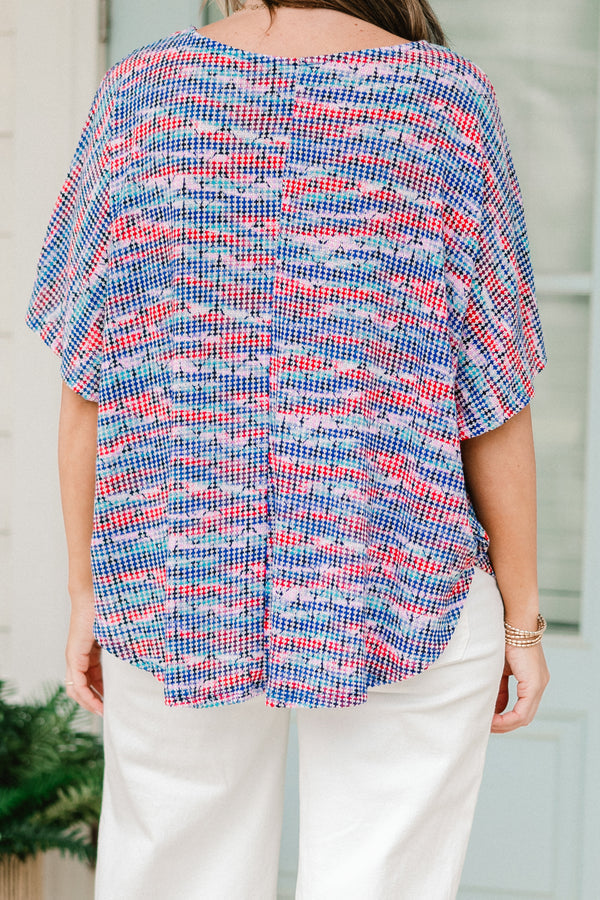 Let's Talk About It Top, Blau/Rot