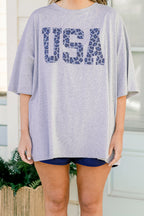 Liberty Leopard Boyfriend Tee, Heather Gray