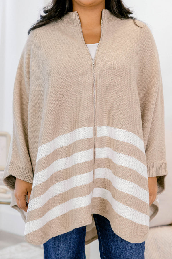 Living The Dream Poncho, Taupe