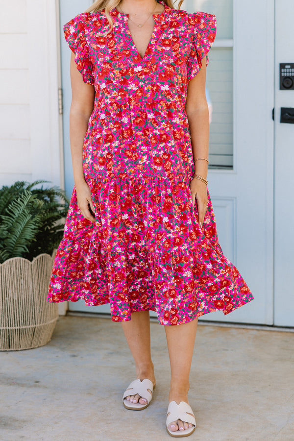 Love Grows Strong Midi Dress, Pink Floral