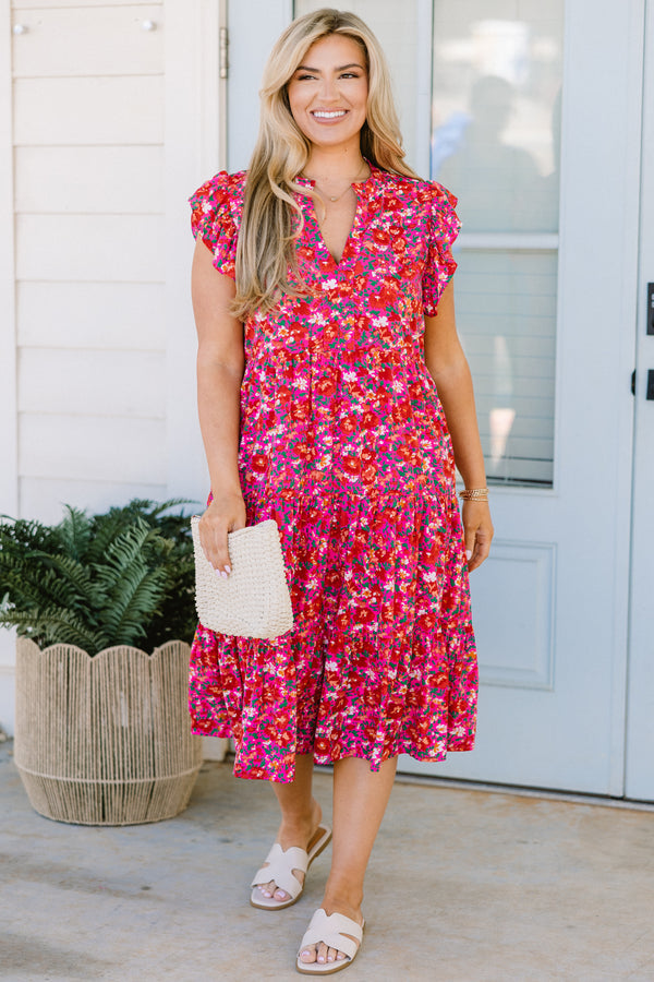 Love Grows Strong Midi Dress, Pink Floral