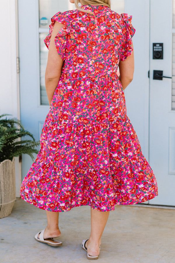 Love Grows Strong Midi Dress, Pink Floral