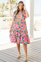 Love Grows Strong Midi-Kleid, Weiß Blumenmuster