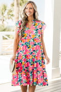 Love Grows Strong Midi-Kleid, Weiß Blumenmuster