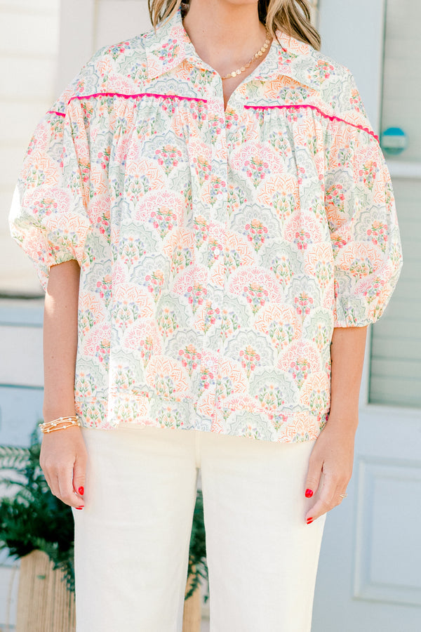 Love Is All Around Blouse, Pink-White