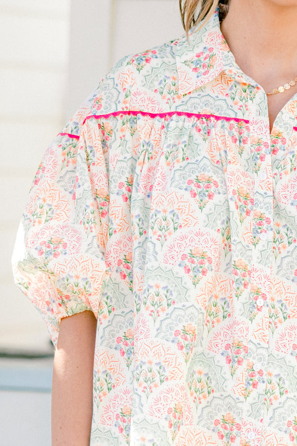 Love Is All Around Blouse, Pink-White