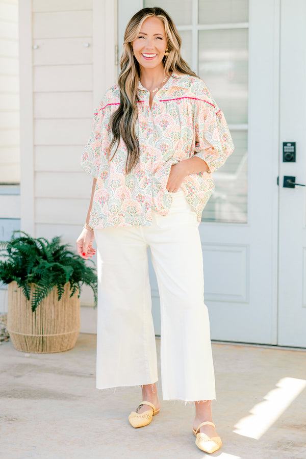 Love Is All Around Blouse, Pink-White